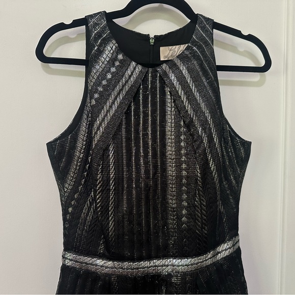 Lela Rose black/metallic silver braided organza halter sheath cocktail dress - 6 - Picture 3 of 11